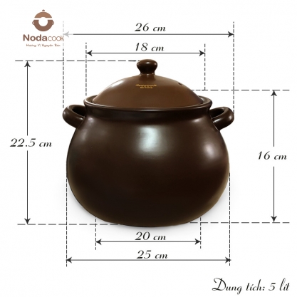 kích thước sản phẩm nồi sứ 5 lít