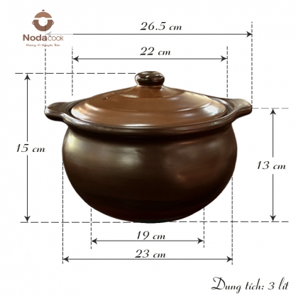 kích thước nồi đất men nâu 3 lít