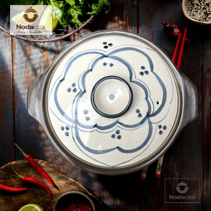 Nồi đất vẽ thủ công hoạ tiết Hoa dây men sứ tranh tràm - Cỡ 1,2 lít